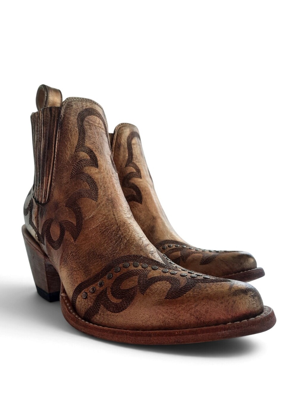 OLD GRINGO Handcrafted Distressed Metallic Gold Ankle Boot Stud Leather Western